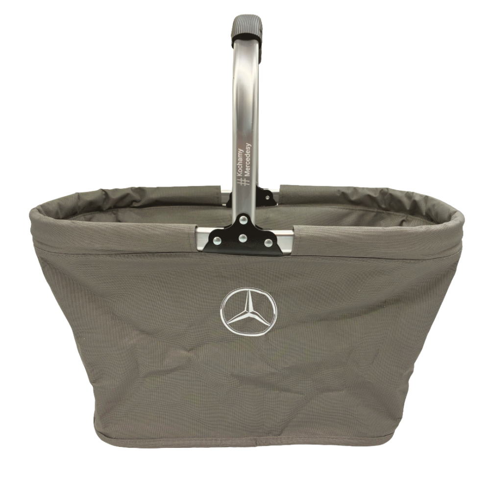 Kosz zakupowy na piknik na podróż z logo Mercedes-Benz oraz grawerem #KochamyMercedesy.png